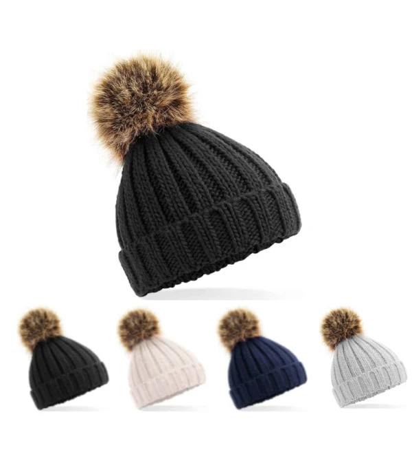 Beechfield BB412A Infant Fur Pom Pom Chunky Beanie